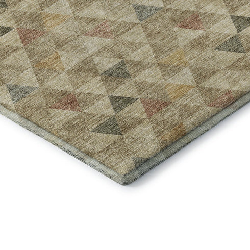 9' X 12' Beige Red And Salmon Geometric Washable Area Rug With UV Protection