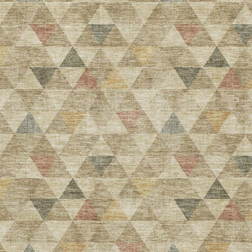 9' X 12' Beige Red And Salmon Geometric Washable Area Rug With UV Protection