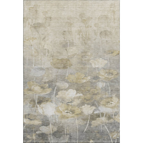 5' X 8' Beige Gray And Ivory Floral Washable Area Rug With UV Protection