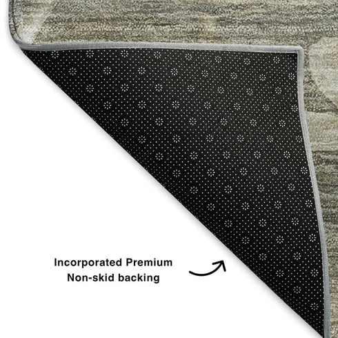 5' X 8' Beige Gray And Ivory Floral Washable Area Rug With UV Protection