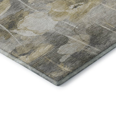 5' X 8' Beige Gray And Ivory Floral Washable Area Rug With UV Protection