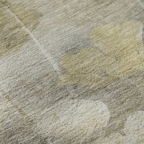 5' X 8' Beige Gray And Ivory Floral Washable Area Rug With UV Protection
