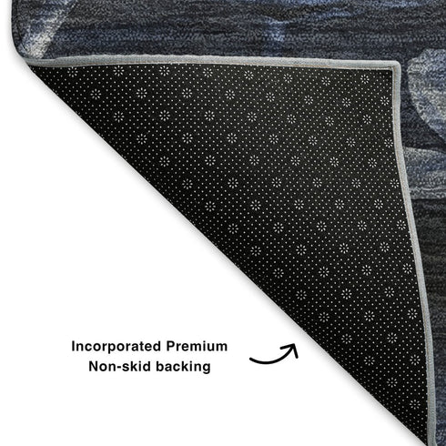 8' X 10' Blue Ivory And Gray Floral Washable Area Rug With UV Protection