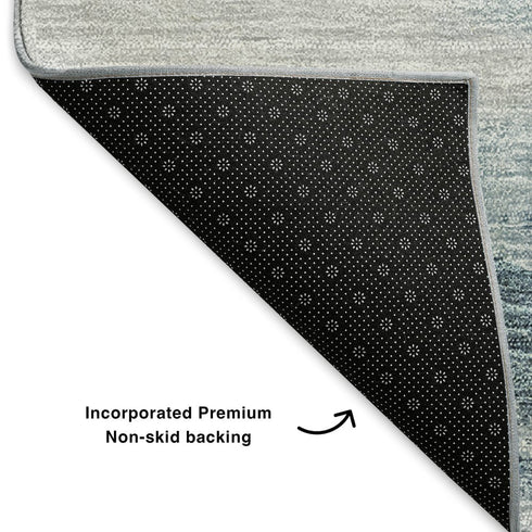 5' X 8' Blue Gold And Ivory Abstract Washable Area Rug With UV Protection