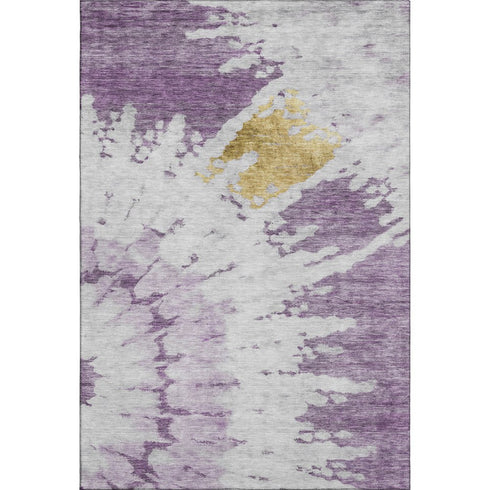5' X 8' Purple Gold And Ivory Abstract Washable Area Rug With UV Protection