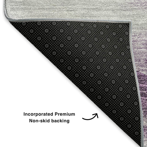 5' X 8' Purple Gold And Ivory Abstract Washable Area Rug With UV Protection