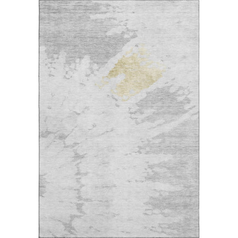 5' X 8' Silver Gold And Ivory Abstract Washable Area Rug With UV Protection