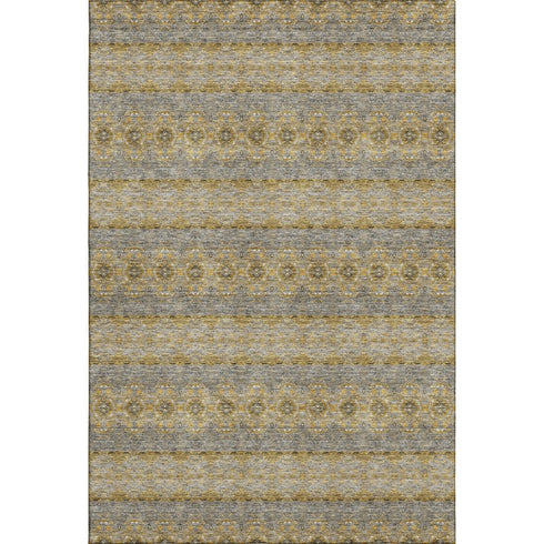 5' X 8' Gold Blue And Ivory Floral Medallion Washable Area Rug With UV Protection