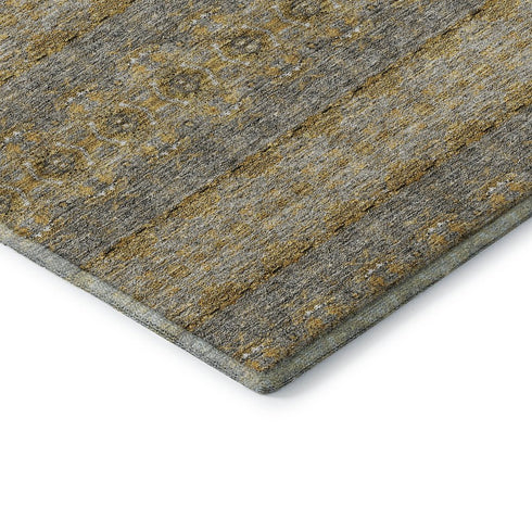 5' X 8' Gold Blue And Ivory Floral Medallion Washable Area Rug With UV Protection