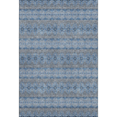 10' X 14' Navy Blue Gray And Ivory Floral Medallion Washable Area Rug With UV Protection