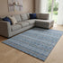 10' X 14' Navy Blue Gray And Ivory Floral Medallion Washable Area Rug With UV Protection