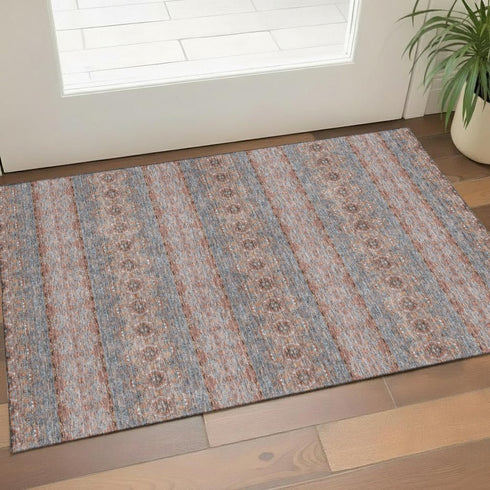 3' X 5' Chili Red Gray And Ivory Floral Medallion Washable Area Rug With UV Protection