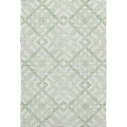 5' X 8' Mint Green And Ivory Geometric Washable Area Rug With UV Protection
