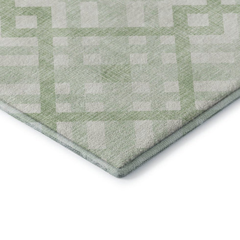 5' X 8' Mint Green And Ivory Geometric Washable Area Rug With UV Protection