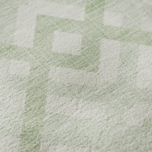 5' X 8' Mint Green And Ivory Geometric Washable Area Rug With UV Protection
