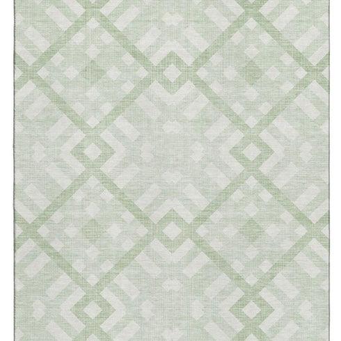 5' X 8' Mint Green And Ivory Geometric Washable Area Rug With UV Protection