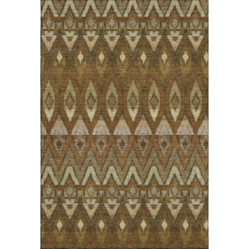 5' X 8' Brown Sage And Beige Southwestern Washable Area Rug With UV Protection