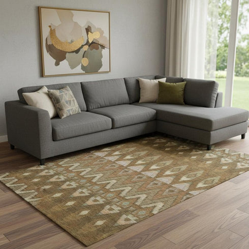 8' X 10' Brown Sage And Beige Southwestern Washable Area Rug With UV Protection