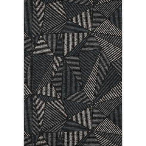 8' X 10' Black And Ivory Geometric Washable Area Rug With UV Protection