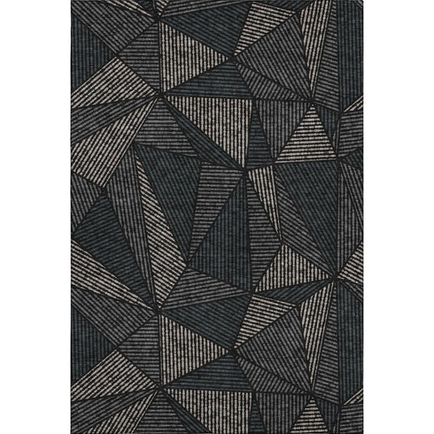 9' X 12' Black And Ivory Geometric Washable Area Rug With UV Protection