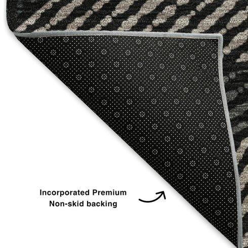 9' X 12' Black And Ivory Geometric Washable Area Rug With UV Protection