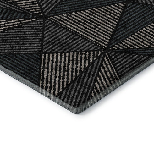 9' X 12' Black And Ivory Geometric Washable Area Rug With UV Protection