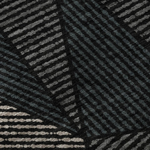 9' X 12' Black And Ivory Geometric Washable Area Rug With UV Protection