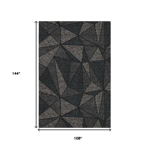 9' X 12' Black And Ivory Geometric Washable Area Rug With UV Protection