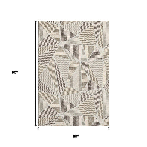 5' X 8' Brown And Beige Geometric Washable Area Rug With UV Protection
