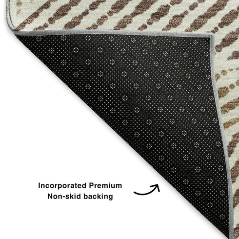 5' X 8' Brown And Beige Geometric Washable Area Rug With UV Protection