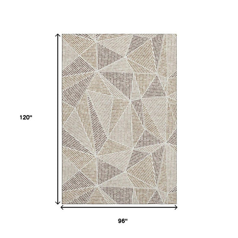 8' X 10' Brown And Beige Geometric Washable Area Rug With UV Protection