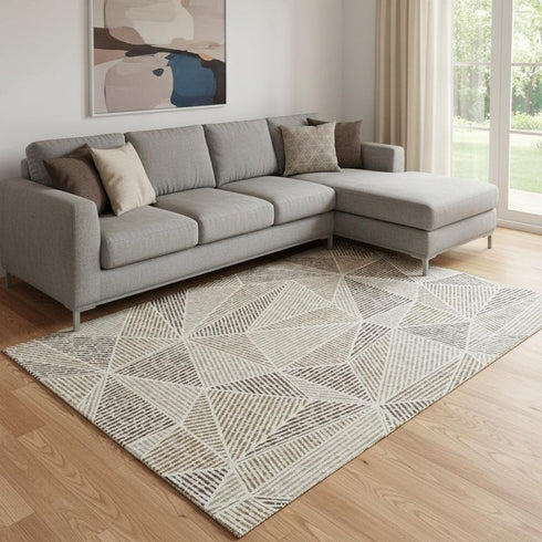 8' X 10' Brown And Beige Geometric Washable Area Rug With UV Protection
