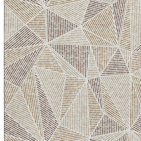 8' X 10' Brown And Beige Geometric Washable Area Rug With UV Protection