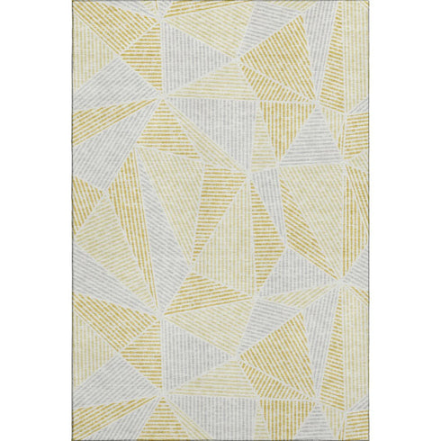 5' X 8' Gold And Gray Geometric Washable Area Rug With UV Protection