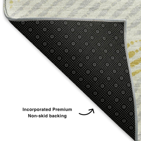 5' X 8' Gold And Gray Geometric Washable Area Rug With UV Protection