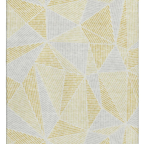 5' X 8' Gold And Gray Geometric Washable Area Rug With UV Protection