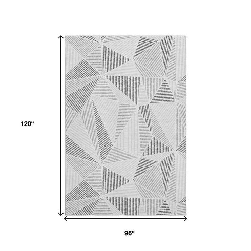 8' X 10' Gray And Silver Geometric Washable Area Rug With UV Protection