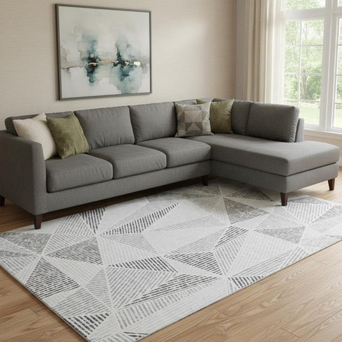 8' X 10' Gray And Silver Geometric Washable Area Rug With UV Protection