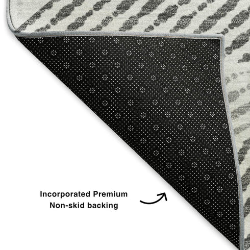 8' X 10' Gray And Silver Geometric Washable Area Rug With UV Protection