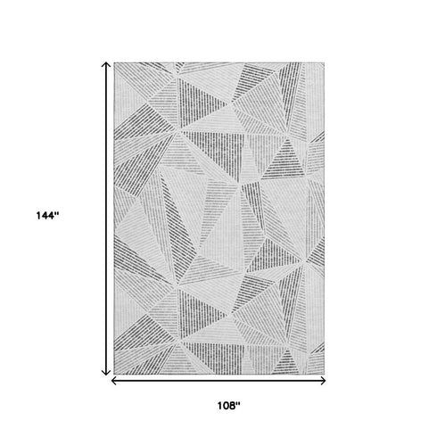 9' X 12' Gray And Silver Geometric Washable Area Rug With UV Protection