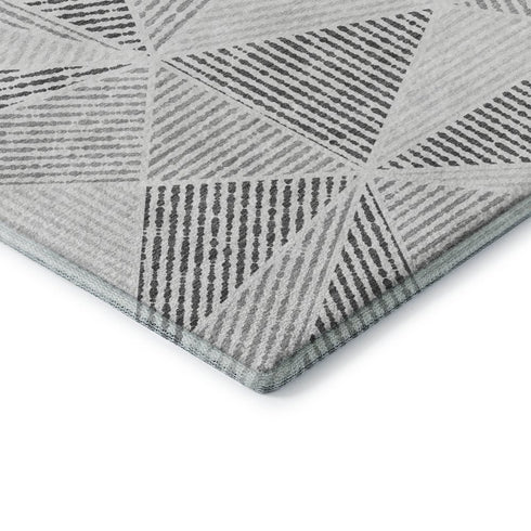 9' X 12' Gray And Silver Geometric Washable Area Rug With UV Protection