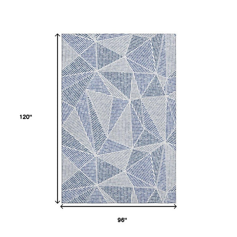 8' X 10' Navy Blue And Ivory Geometric Washable Area Rug With UV Protection