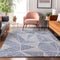 8' X 10' Navy Blue And Ivory Geometric Washable Area Rug With UV Protection