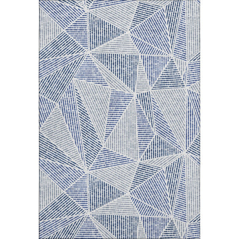 8' X 10' Navy Blue And Ivory Geometric Washable Area Rug With UV Protection