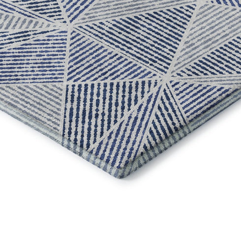 8' X 10' Navy Blue And Ivory Geometric Washable Area Rug With UV Protection