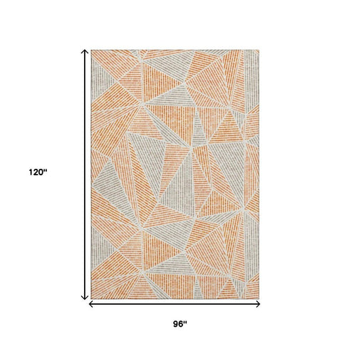 8' X 10' Orange And Gray Geometric Washable Area Rug With UV Protection