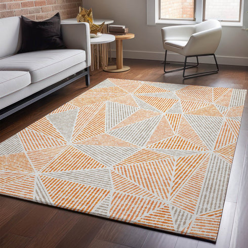 8' X 10' Orange And Gray Geometric Washable Area Rug With UV Protection