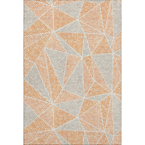 8' X 10' Orange And Gray Geometric Washable Area Rug With UV Protection
