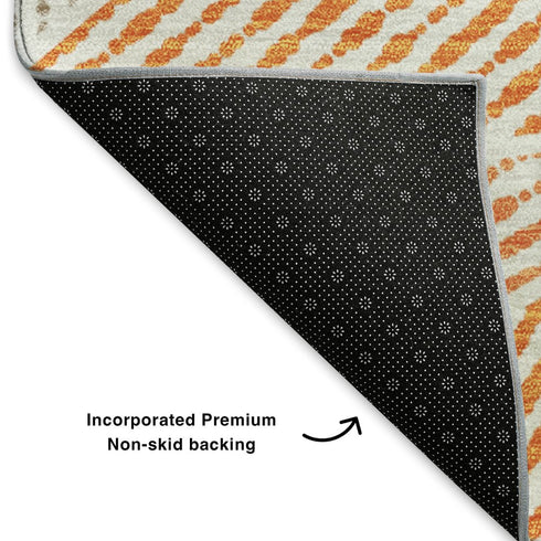 8' X 10' Orange And Gray Geometric Washable Area Rug With UV Protection