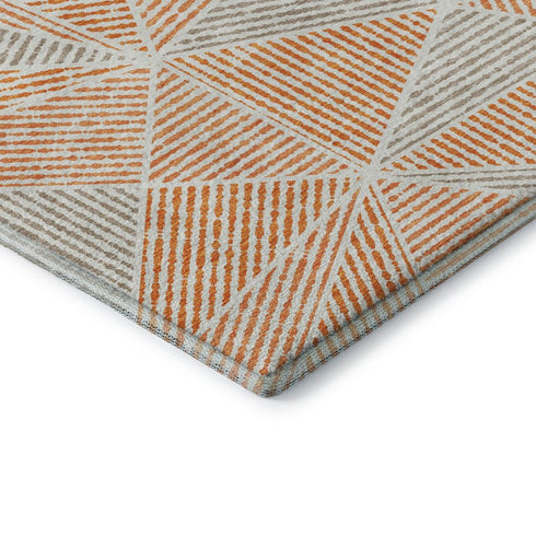 8' X 10' Orange And Gray Geometric Washable Area Rug With UV Protection
